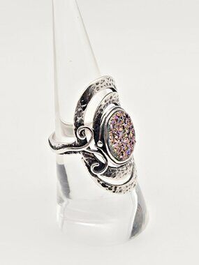 Vintage Israel Pink Druzy Sterling Silver Swirl Ring Size 7